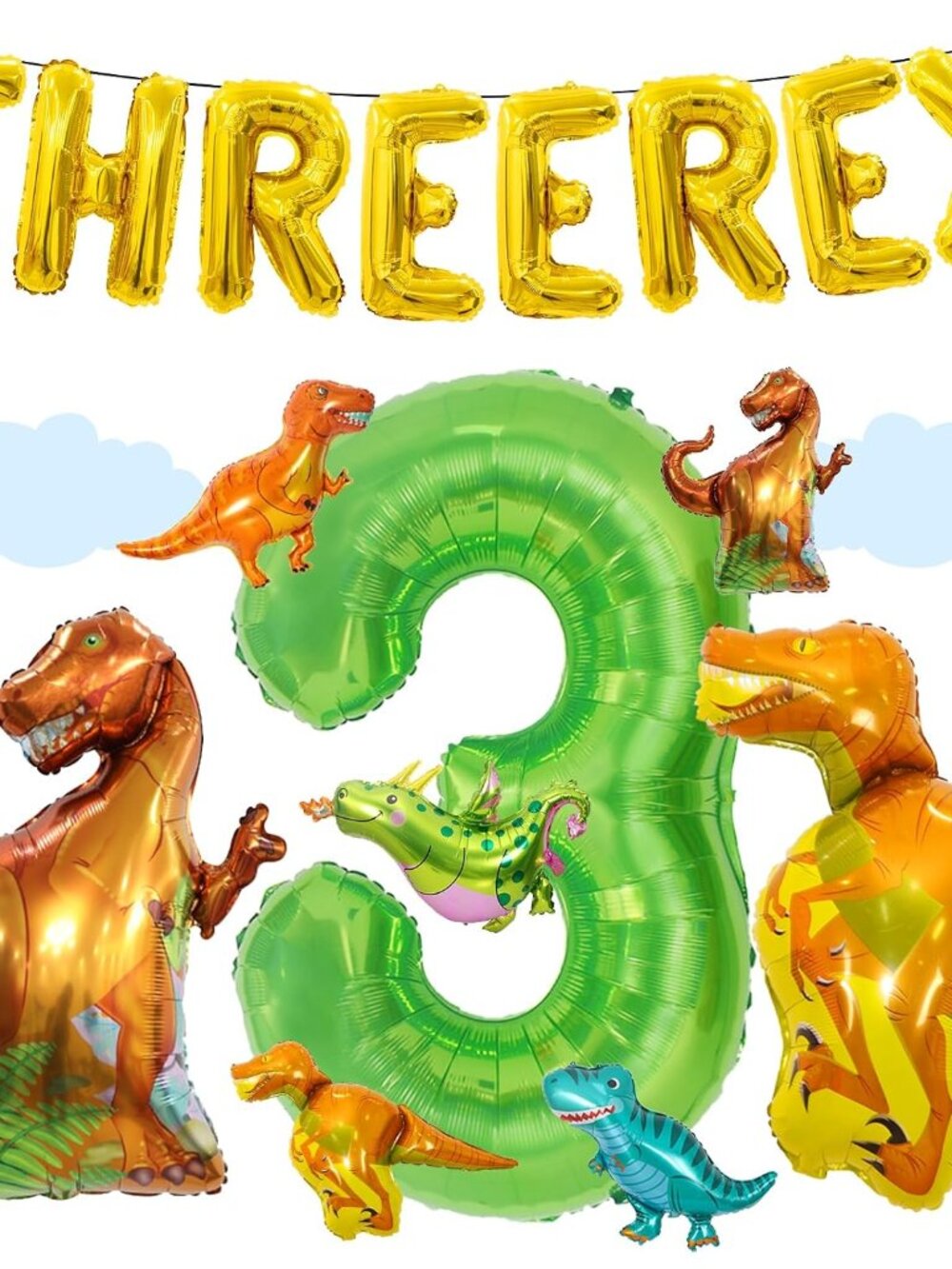 16Pcs Three Rex , 3 Rex Birthday Party Decorations Boy 3rd Birthday Party Suppli